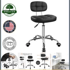 Black Rolling Chair with Backrest for Home Office, Adjustable Height Wheels