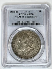1880-O Morgan Silver Dollar VAM-55 Checkmark PCGS AU50 *Hot 50* ~ TOTAL POP 64