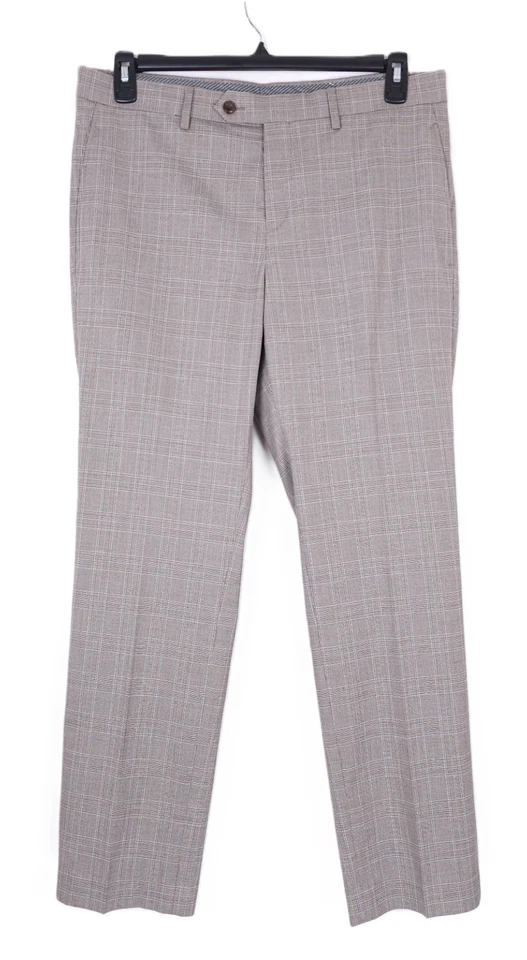 Pantalones de vestir Michael Kors elásticos de ajuste clásico marrón tostado a cuadros 40x32 para hombre nuevos con etiquetas Foto 2 de 4