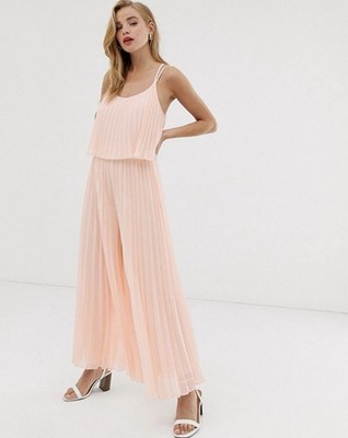 Asos Design Women s US 8 Peach Pink Curve Pleated Crop Top Jumpsuit UK 12 M