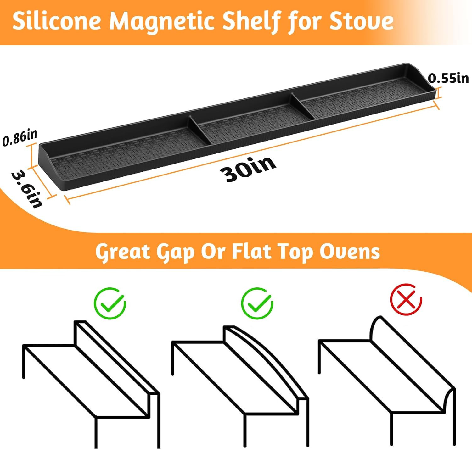 30 Inch Silicone Stove Top Shelf Magnetic for Kitchen Gadgets, Soft Flexible Str