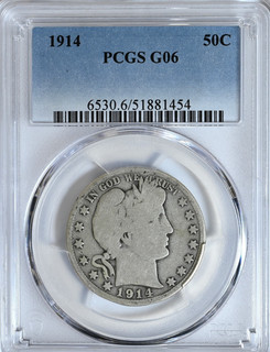 1914 BARBER Half Dollar G06 PCGS Graded 6530 Silver 50 Cents Nice Coin G 06
