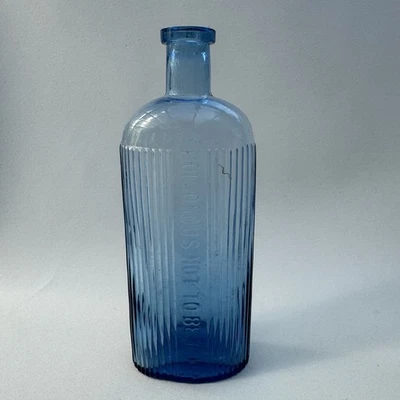 Vintage Blue Poison Bottle Ribbed Glass Embossed Decorative Apothecary 140mm - Image 1 of 4