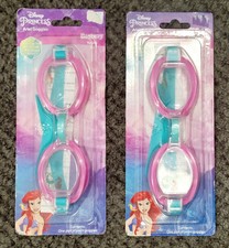 2 PACK Disney Princess Ariel Kids Swim Goggles Age 5 Soft Silicone Strap UV NEW
