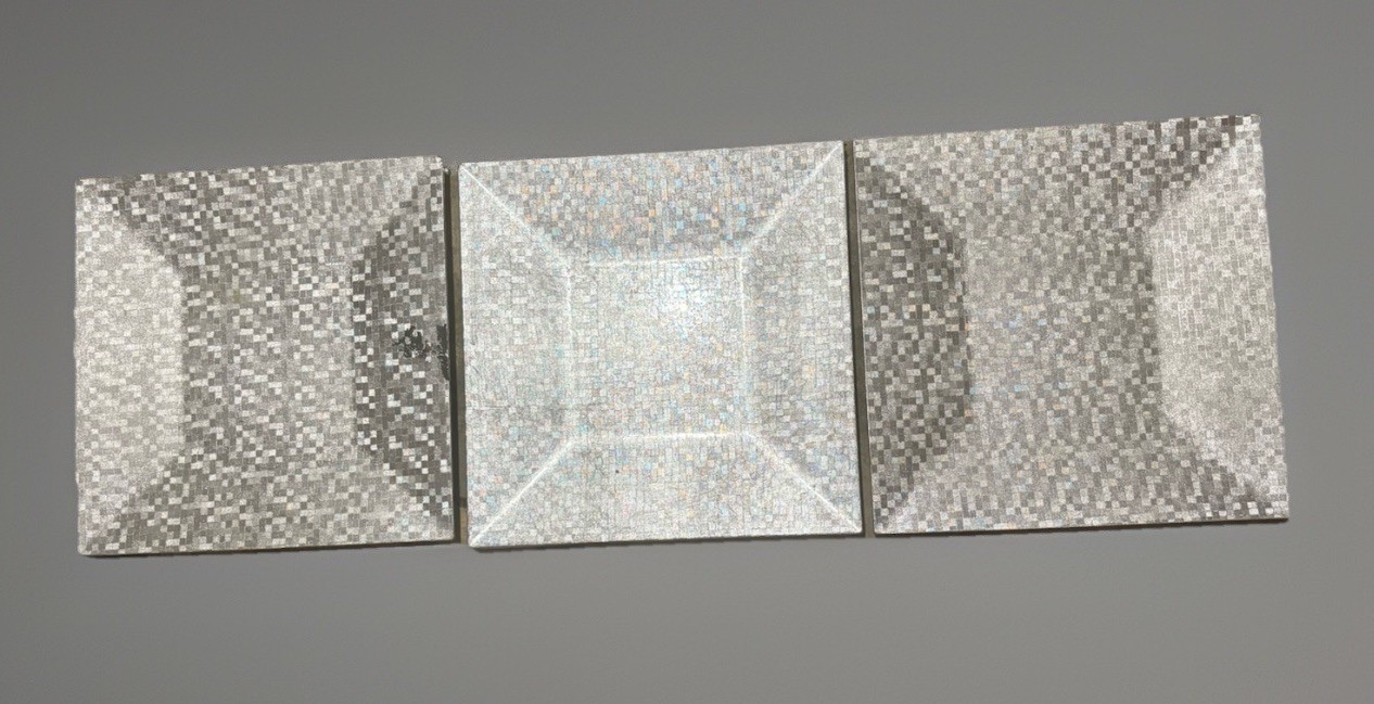 3 Square Silver Glitter Prism Plate Chargers, Set of 3 20” Each New