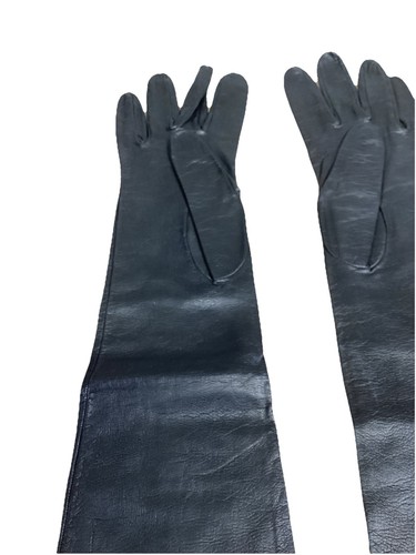Lord & Taylor Vintage Silk Lined Long Black Leather Gloves Size 8 Made In France - Picture 3 of 13