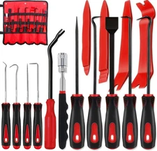 KEZE 15Pcs Carbon Steel Precision Pick & Hook and Trim Removal Tool Set with Scr