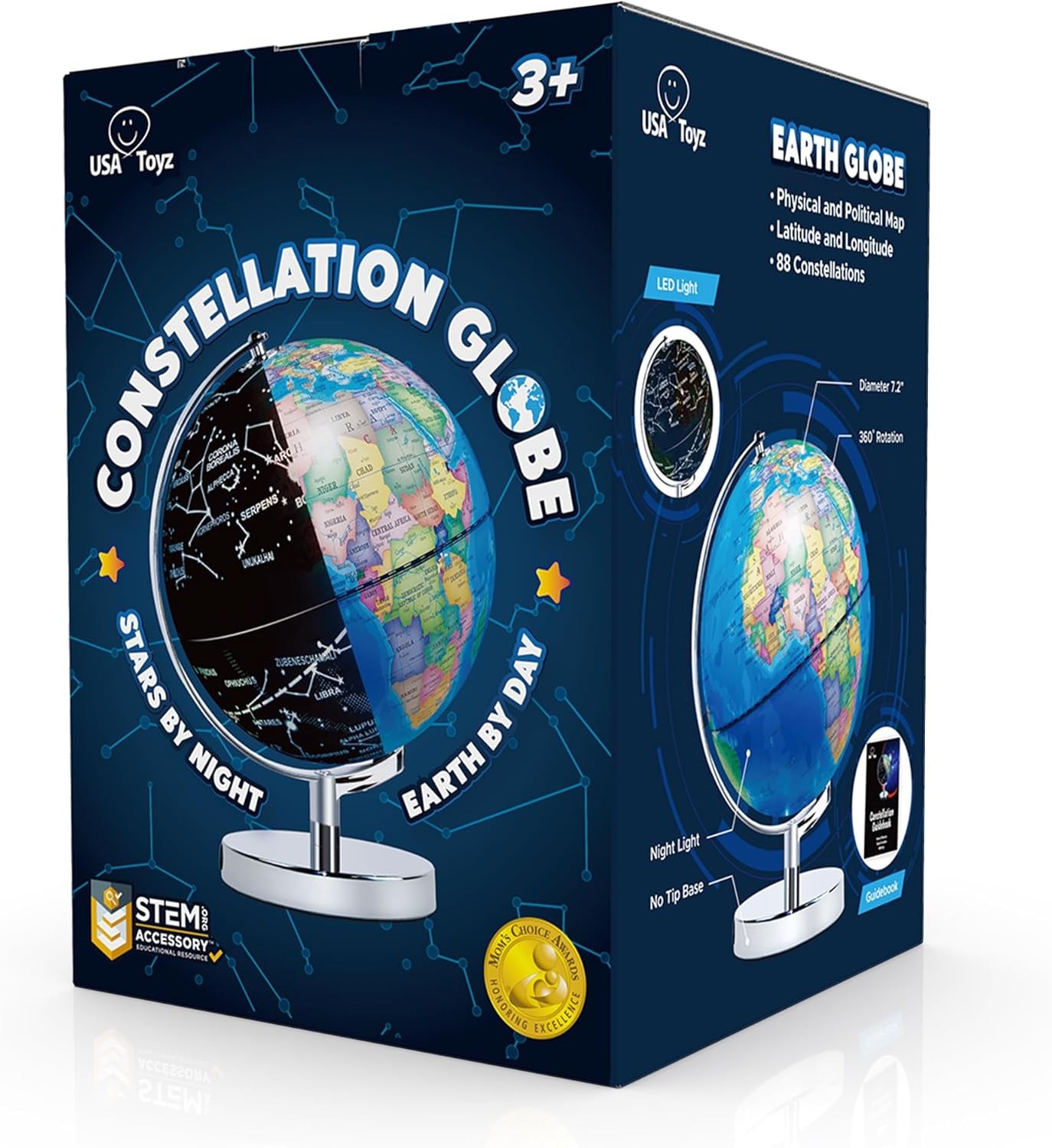 USA Toyz Illuminated Globe for Kids Learning- 3-in-1 STEM Globes of the World wi
