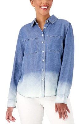 Candace Cameron Bure Women's Bleach Dip Denim Shirt Light Wash