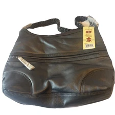 NWT! ILI Genuine Leather Hobo Bag. Grey. Lots Of Pockets. Zip Top For Security.