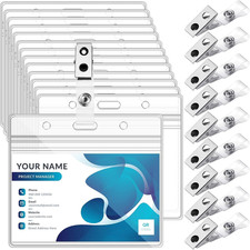 10 Sets Badge Holders with Metal Clips Clear Horizontal Name Tag ID Card Holder