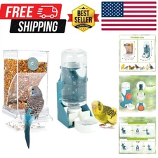 No Mess Bird Water Dispenser Set Automatic Bird Transparent Food Container Ca...