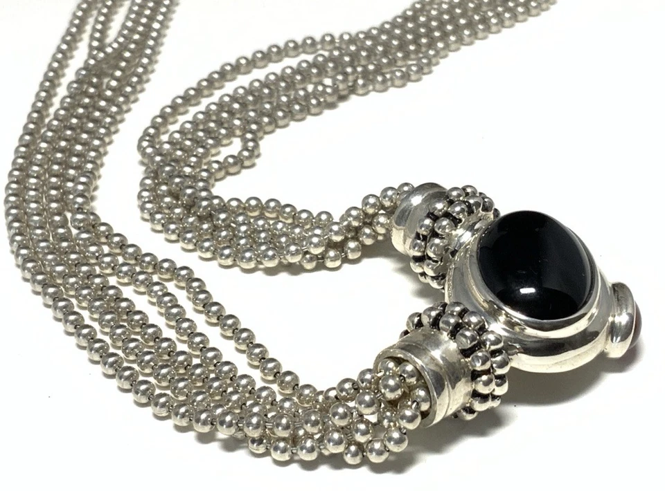 Collar de cadena a presión de ónix negro 925 de plata de ley Joseph Esposito 17 pulgadas KG47 Foto 4 de 4