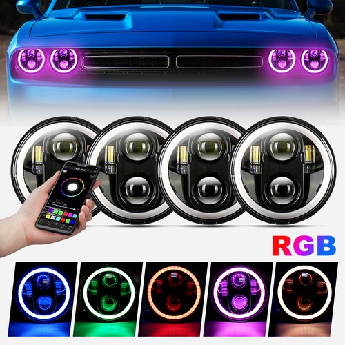 4X 5.75" RGB LED Headlights Angel Eyes Hi-Lo APP Control for 59-75 Buick LeSabre - Picture 4 of 12