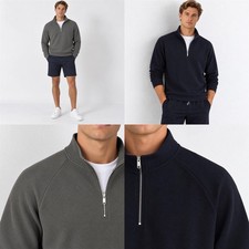 Reiss Mens Jumper Sole Half Zip Funnel Neck Sage Green / Navy
