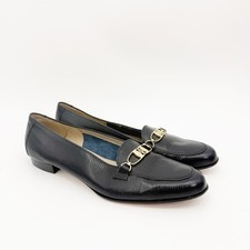 Vintage Salvatore Ferragamo Boutique Loafers 8.5AA Black Lizard Gold Bit Italy