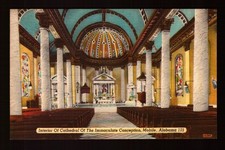 POSTCARD : ALABAMA - MOBILE AL - CATHEDRAL OF IMMACULATE CONCEPTION LINEN VIEW