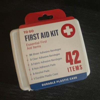 Portable Travel First Aid Kit 42 Items Durable Plastic Case Bandages Pads