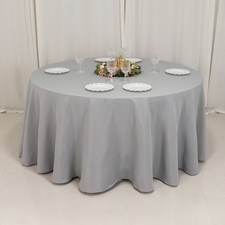SILVER 120" Premium ROUND POLYESTER TABLECLOTH Wedding Party Tabletop Dinner