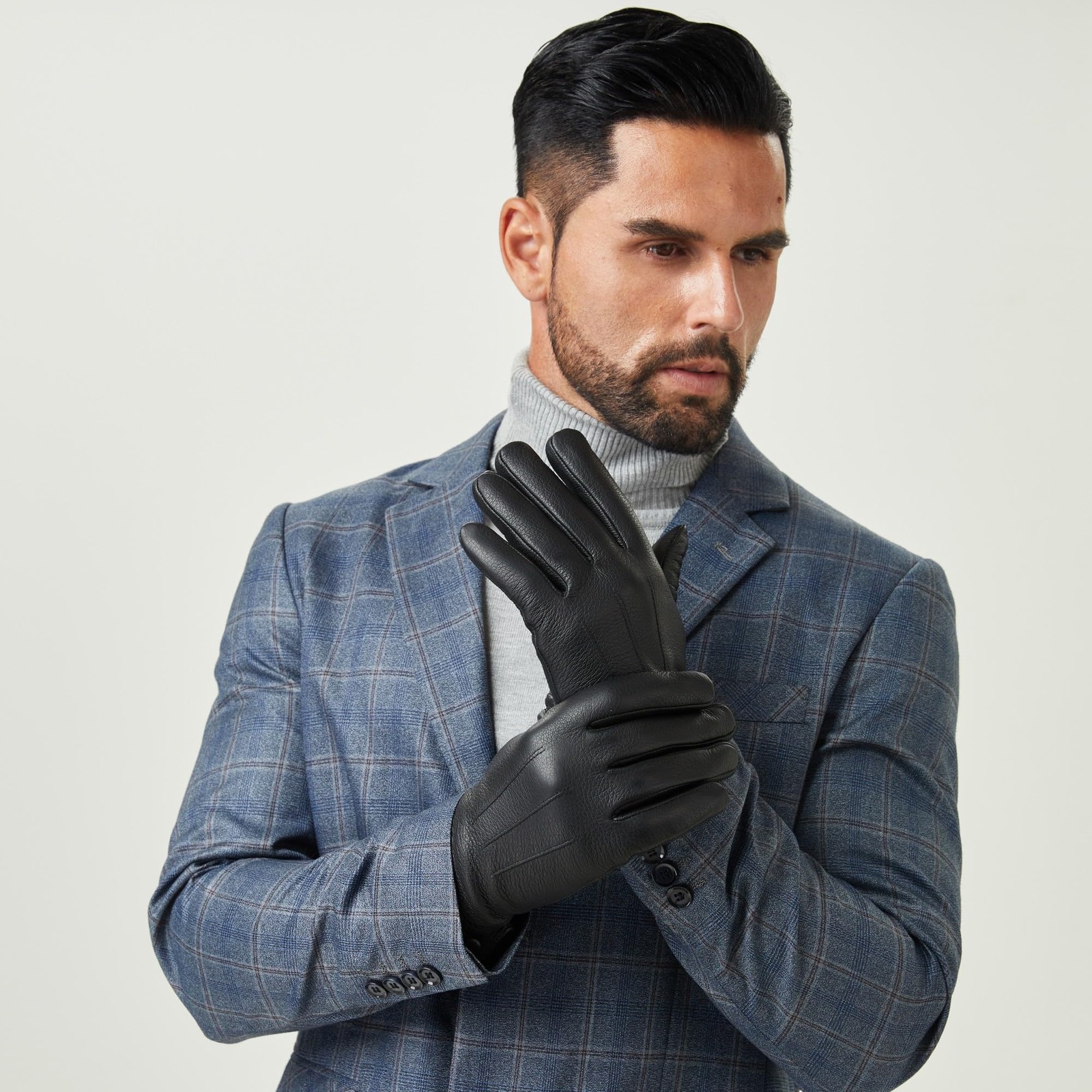 Mens Leather Touchscreen Gloves, Warm Cashmere Lined Driving Gloves