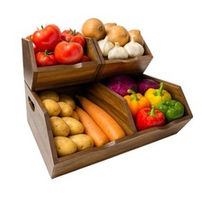Acacia Wooden Potato and Onion Storage Bin, Stackable Wood Pantry Storage Bin...