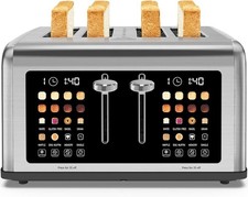 4 Slice Toaster Touch Screen Stainless Steel Toasters Digital Timer Dual Control