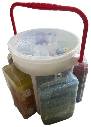 5 Sided Portable Bead Caddy by Bead Landing - Variety of 25 Colored Glass Beads