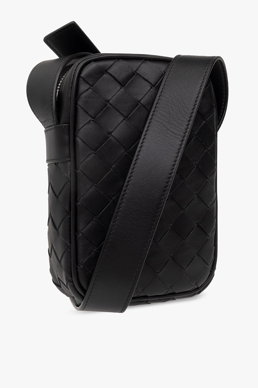 NO CUSTOMS TAX BOTTEGA VENETA black intrecciato woven leather crossbody mini bag