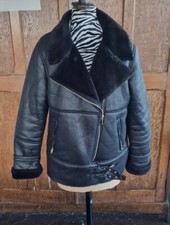 Missguided Black Fur Lined Moto Jacket Silver Hardware Size Uk 12