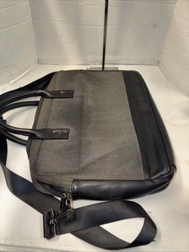 Knomo London Canvas/ Leather Laptop Briefcase Black /Gray Tote Bag Zip Top - Picture 7 of 11