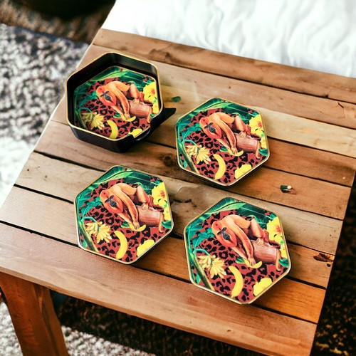 Set Of Four Monkey Coasters Includes Hold Case Drink Coaster Furniture Protector - Picture 4 of 8