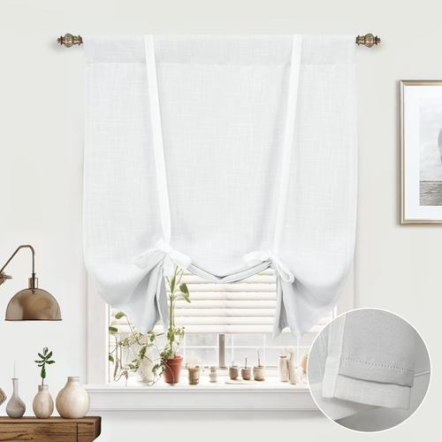 Double Layer Linen Blackout Tie up Curtains Thermal Insulated Fully Lined Balloo - Picture 10 of 13