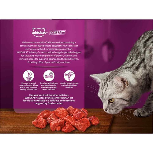Whiskas Singles Pouch So Meaty In Gravy 24 x 85gm Wet Cat Food Feline Adult Pet - Picture 2 of 14