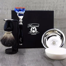 5 Piece Shaving Set 5 Edge Razors & Pure Black Badger Brush Men's Gift Kit