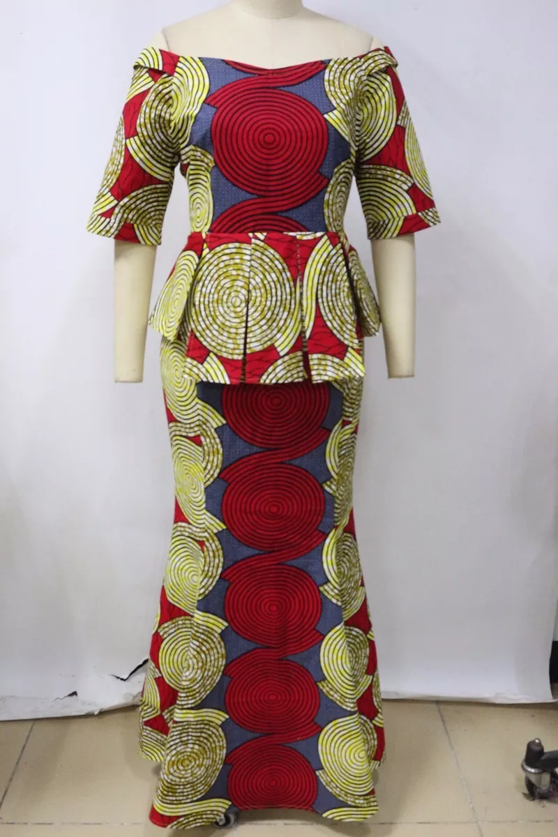 Beautiful High Quality Wax Fabric Peplum Waist Fish Tail African