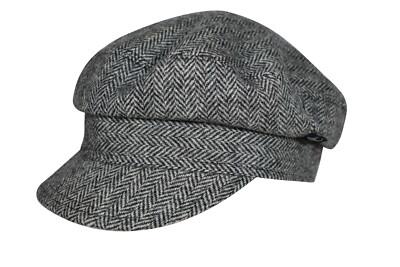 Amanda Christensen By Wigens NWT Fiddler Cap Sz 56, 7 US Gray Black Herringbone Wigéns | Grey Herringbone Wool Ivy Contemporary Cap | Fine  main image 4