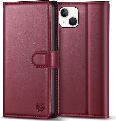 iPhone 13 Hülle Cover Flip Folio Wallet Kartenfach Ständer für Apple Weinrot