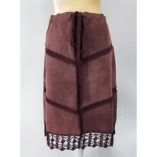 Arden B. Skirt Women's Size 4 Suede Crochet A-line Drawstring Lined Leather Boho