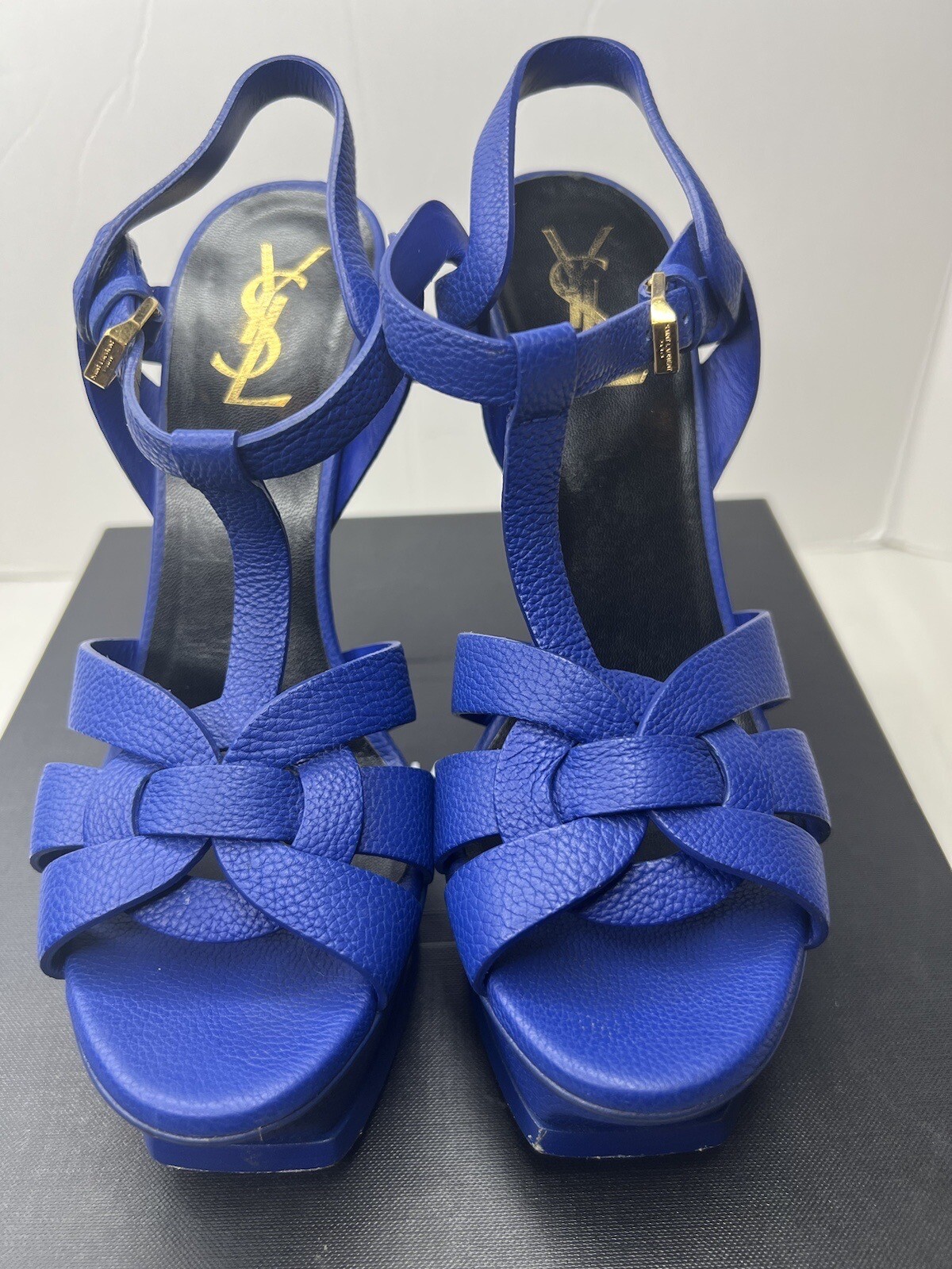 Décolleté tributo Yves Saint Laurent platform in pelle blu taglia 36 5 6 5