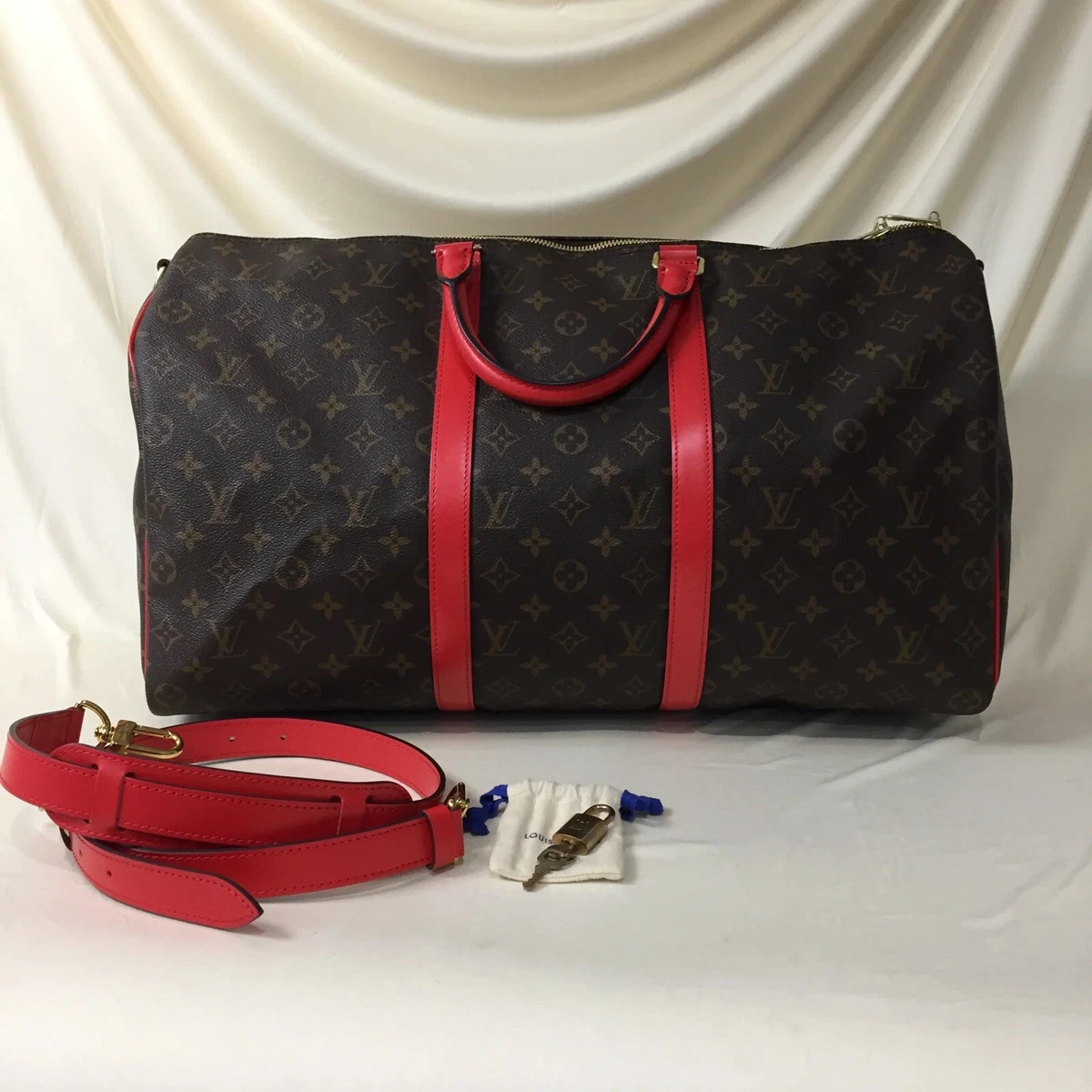 Louis Vuitton Keepall Bandouliere Bag Monogram Canvas With Coquelicot  Leather Trim 50 Auction