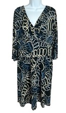 Tiana B. Sheath Dress Sz XL Wrap V-Neck 3/4 Sleeve Black Geometric Print Knee