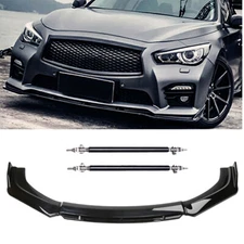 Gloss Black Front Bumper Lip Splitter Spoiler Strut Rod For Infiniti Q60 Bod Kit