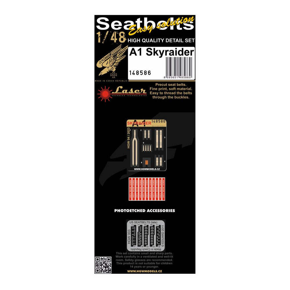 HGW 1/48 scale A1 Skyraider fabric seatbelts and PE buckles - 148586 HGW 1/48 scale A1 Skyraider fabric seatbelts and PE buckles - 148586
