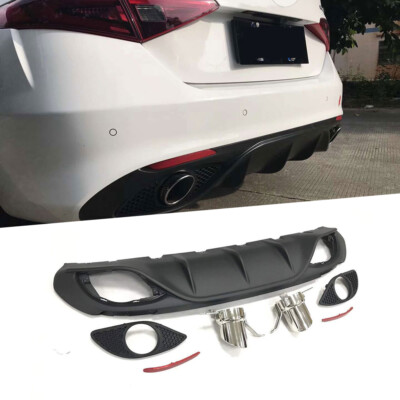 PP Rear Bumper Diffuser Lip W/Exhaust Tips for Alfa Romeo Giulia 2016-2019 Base 