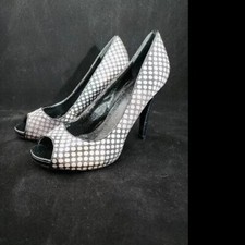 NINE WEST Escher Black/White Dots Textile Peep Toes Stilettos Heels Size 7.5 M