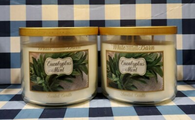 EUCALYPTUS MINT 3 Wick Candle x2 Bath & Body Works White Barn