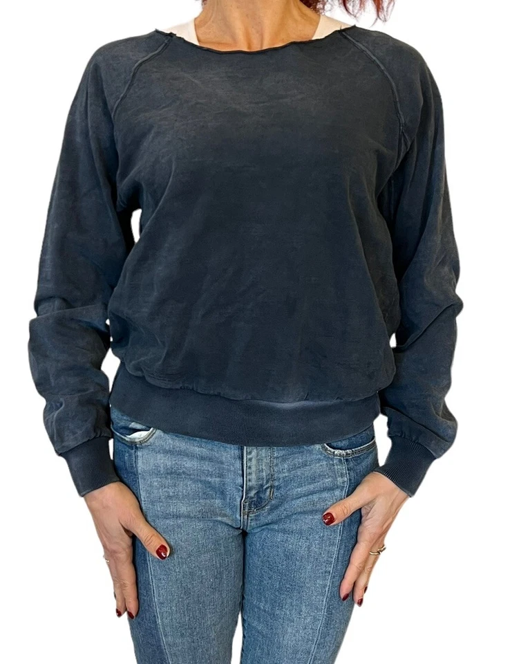 HAIKURE ITALY DAKOTA DISTRESSED NAVY BLUE WOMEN'S SWEATSHIRT CUT NECK SIZE SMALL - Image 2 of 4