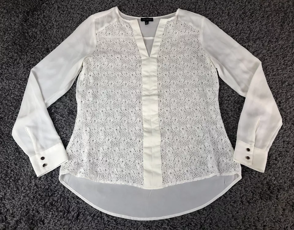 The Limited Lace Front Top Womens Medium Tall MT Ivory Popover Unlined Blouse - Image 4 of 4
