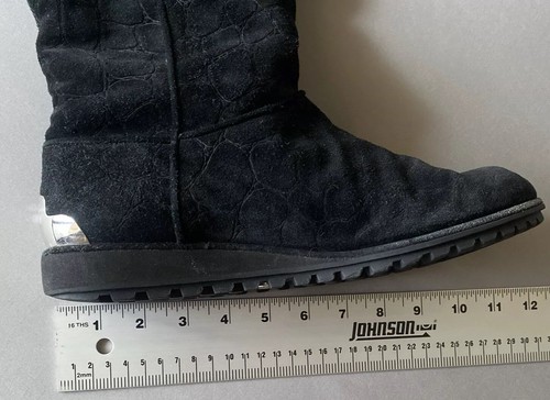 Stuart Weitzman Women’s Sz 9.5 Black Animal Print Shearling Suede Mid-Calf Boots - Picture 19 of 19