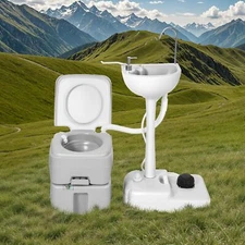 5.3 Gallon Camping Toilet & 17L Sink Combo RV Travel Porta Potty Commode Outdoor